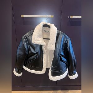 Faux leather sherling cropped jacket